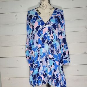 LABEL OF LOVE Floral Dress Bell Sleeve Tiered Hem Beach Resortwear.